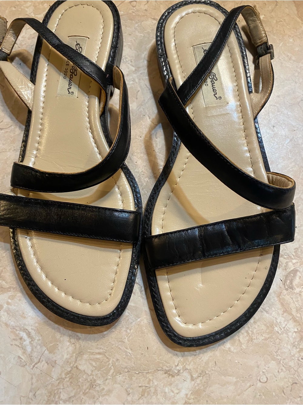 Eddie Bauer Black Strappy Sandals with Beige Footbed